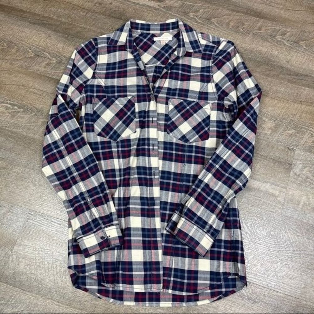 Skies are Blue Plaid 2 Pocket Flannel Shirt - M